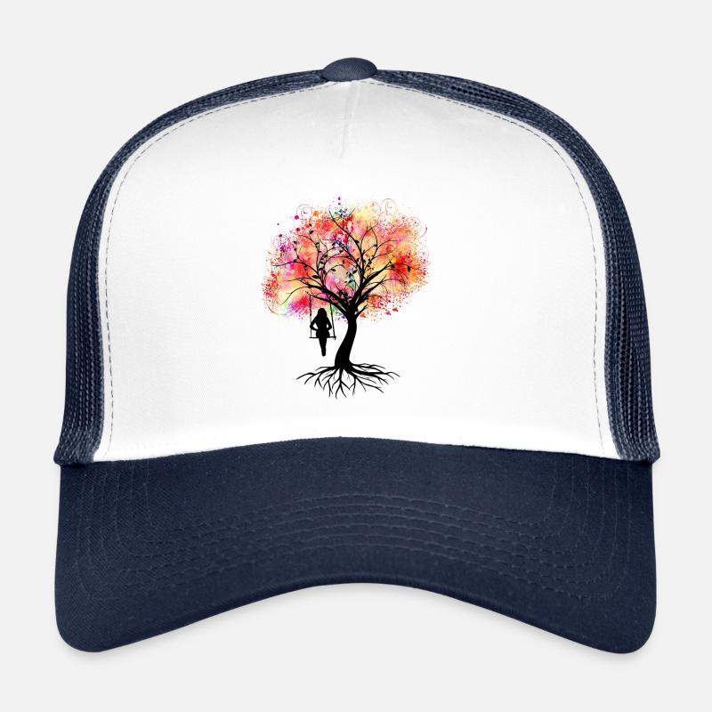 Bunter Baum - Trucker Cap - Weiß/Navy