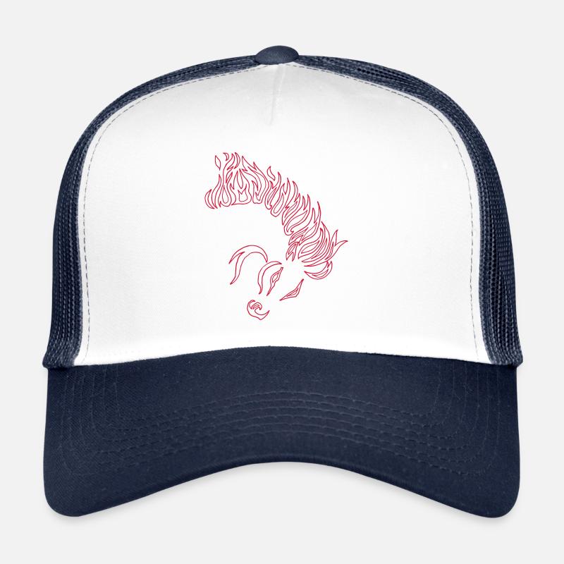 Feu cheval feu métallisé brûler la tête cadeau - Casquette trucker  - blanc/marine