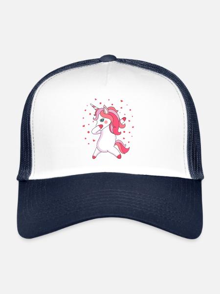 Dabbing unicorn unicorn with hearts and stars - Trucker Cap - white/navy - Front