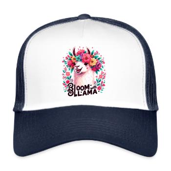 Llama with floral wreath - Trucker Cap - white/navy - Front