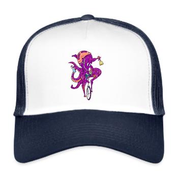 Pieuvre sur un monocycle - Casquette trucker  - blanc/marine - Devant