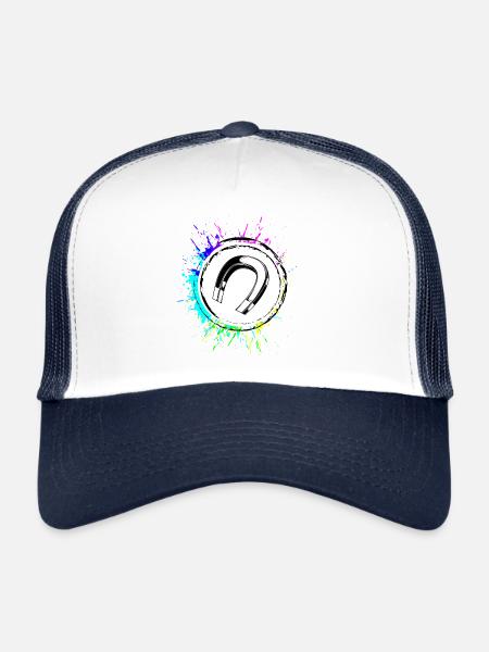 Aimant fer à cheval - Casquette trucker  - blanc/marine - Devant