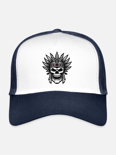 Chef Apache Skull Indien - Casquette trucker  - blanc/marine - Devant