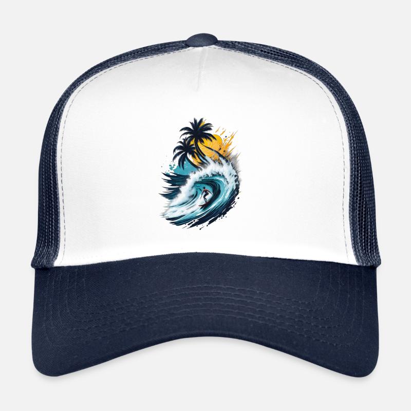 Surfeurs sur une grosse vague devant les palmiers Casquette trucker 