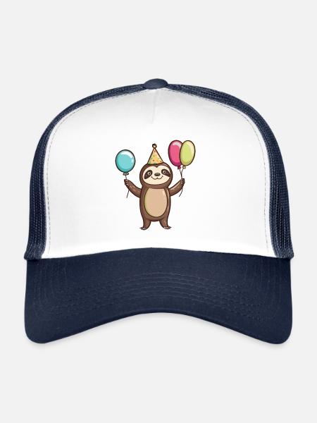 Sloth Birthday Comic - Trucker Cap - white/navy - Front