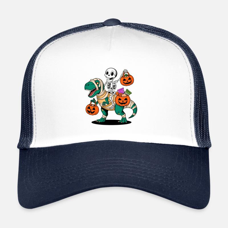 Skelett Und T-Rex Mit Kürbissen Zu Halloween Trucker Cap