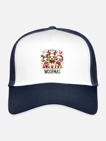 Joyeux Noël Woofmas Chiens - Casquette trucker  - blanc/marine - Devant