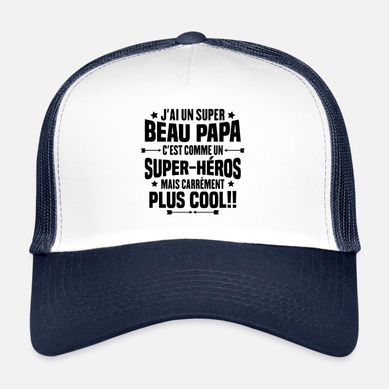 Super beau-papa c'est comme un super héros - Casquette trucker  - blanc/marine