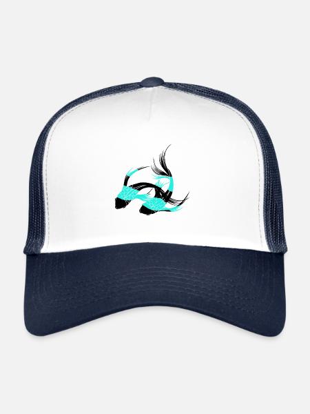 Poisson Asie Carpe Chine Poissons Nageoires Nage - Casquette trucker  - blanc/marine - Devant