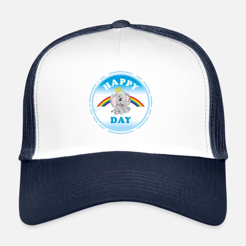 Bébé éléphant souriant assis sur un arc-en-ciel Casquette trucker 