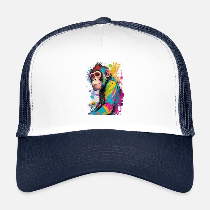Wunderschöner farbiger Schimpanse - Trucker Cap - Weiß/Navy