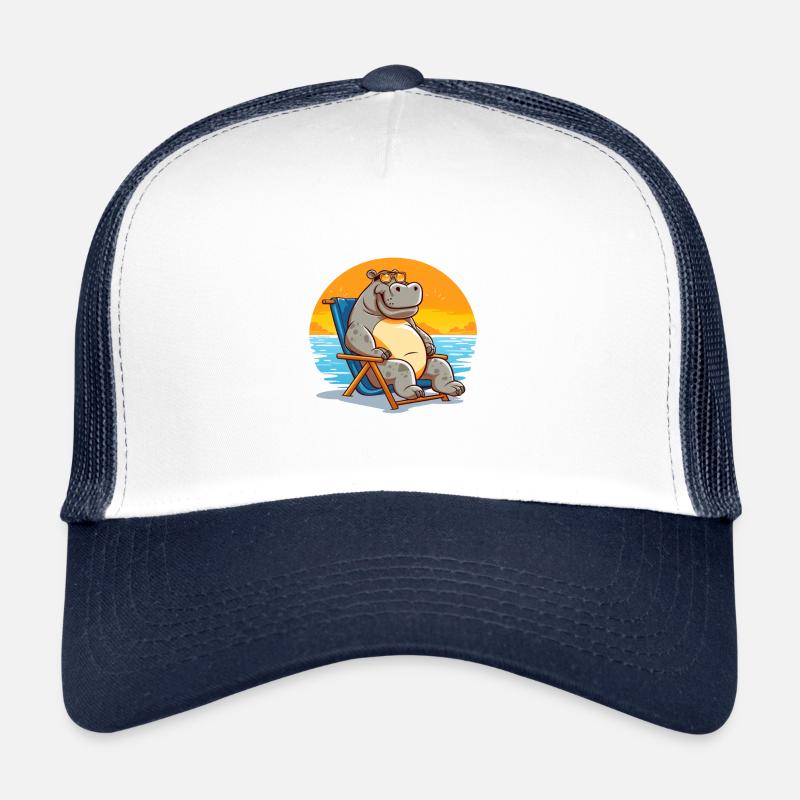 Hippopotamus sunbathing in a deck chair Trucker Cap