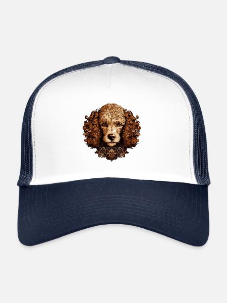Caniche Chien Tête Animal - Casquette trucker  - blanc/marine - Devant