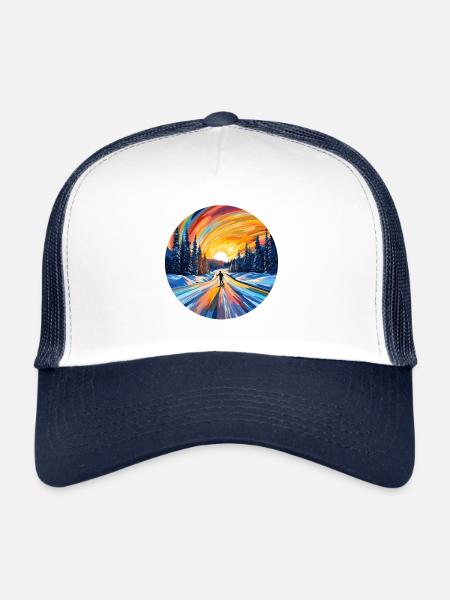 Skier au coucher du soleil - Casquette trucker  - blanc/marine - Devant