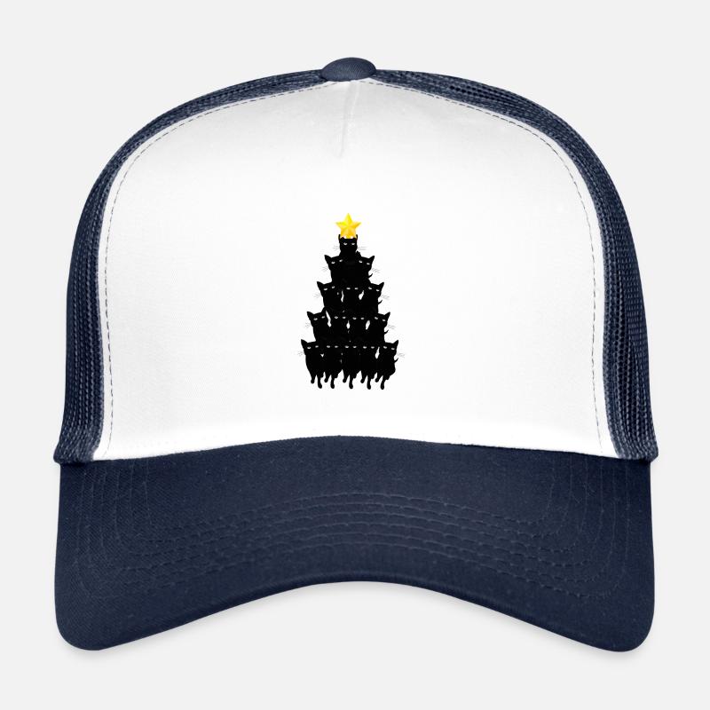 Katzen Weihnachtsbaum Schwarzer Kater Geschenk - Trucker Cap - Weiß/Navy
