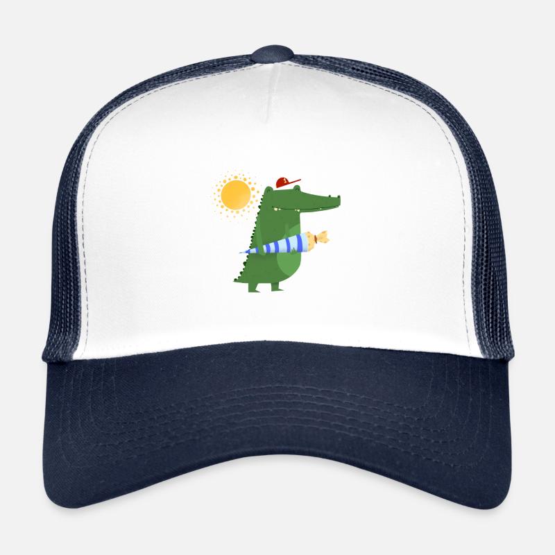 Ecolier Crocodile | Idée de cadeau de début d'école - Casquette trucker - blanc/marine