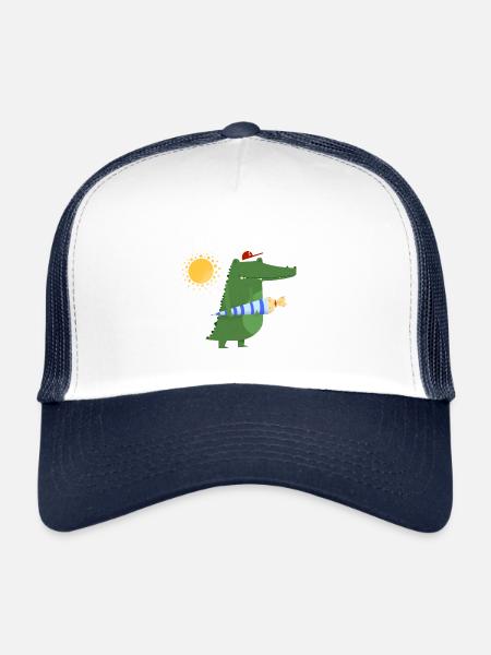 Schulkind Krokodil | Schulbeginn | Geschenkidee - Trucker Cap - Weiß/Navy - Vorne