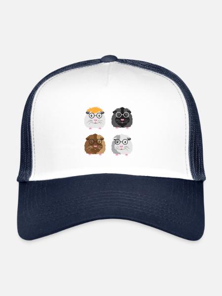 Quatre petits cochons d'Inde ringards avec des lunettes - Casquette trucker  - blanc/marine - Devant