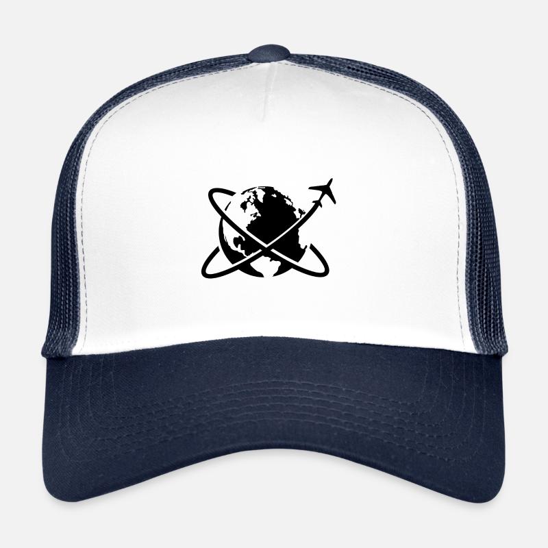 Weltkugel Flugzeug Reise - Trucker Cap - Weiß/Navy