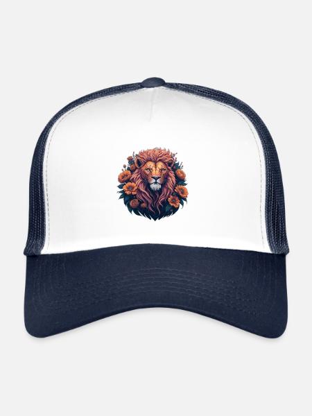 Lion - IA générative - Casquette trucker  - blanc/marine - Devant