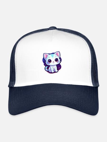 Cute cartoonish kitty floating in space - Trucker Cap - white/navy - Front