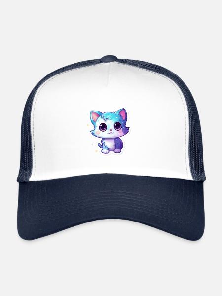 Cute cartoonish kitty floating in space - Trucker Cap - white/navy - Front