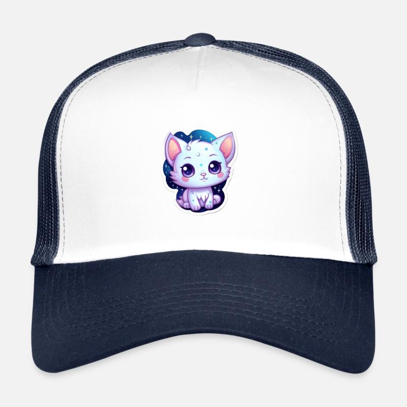 Mignon chat de dessin animé flottant dans l’espace - Casquette trucker  - blanc/marine