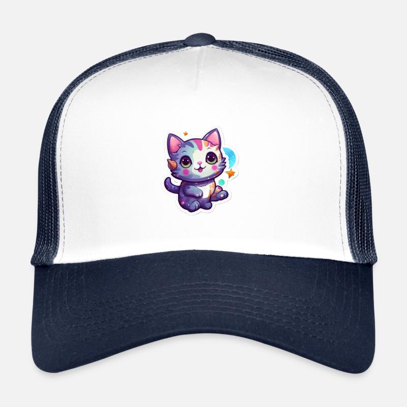 cute cartoonish kitty floating in space Trucker Cap