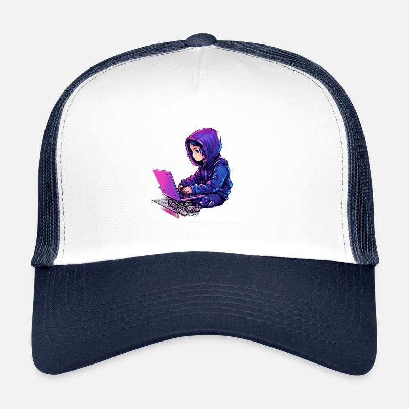 Cute Cyber Ninja Sitting Cartoonish BFF Design Trucker Cap