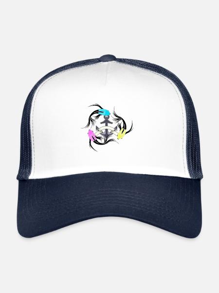 Maritime fish anchor seafaring fantasy carp - Trucker Cap - white/navy - Front