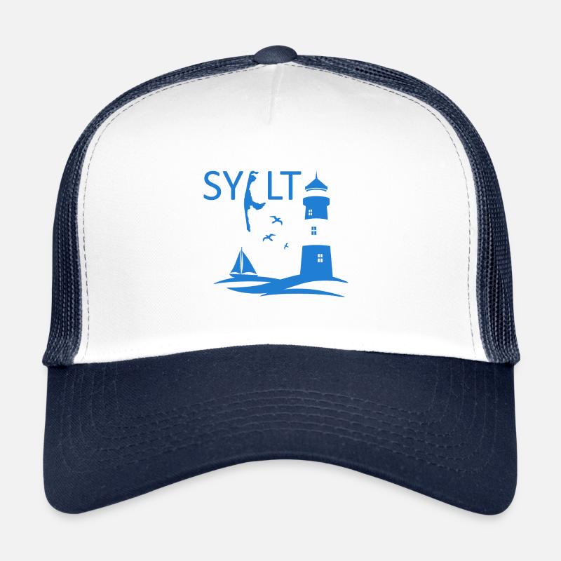 Un phare avec des mouettes et une carte de l’île de Sylt Casquette trucker 