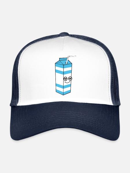 Lait avec visage - Casquette trucker  - blanc/marine - Devant
