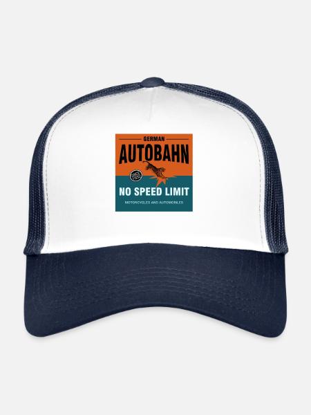 Autoroute allemande sans limite de vitesse - Casquette trucker  - blanc/marine - Devant