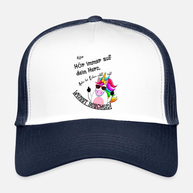 Einhorn meldet sich (schwarze Schrift) - Trucker Cap - Weiß/Navy