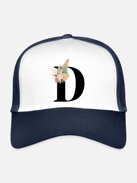 lettre D fleuris - Casquette trucker  - blanc/marine - Devant
