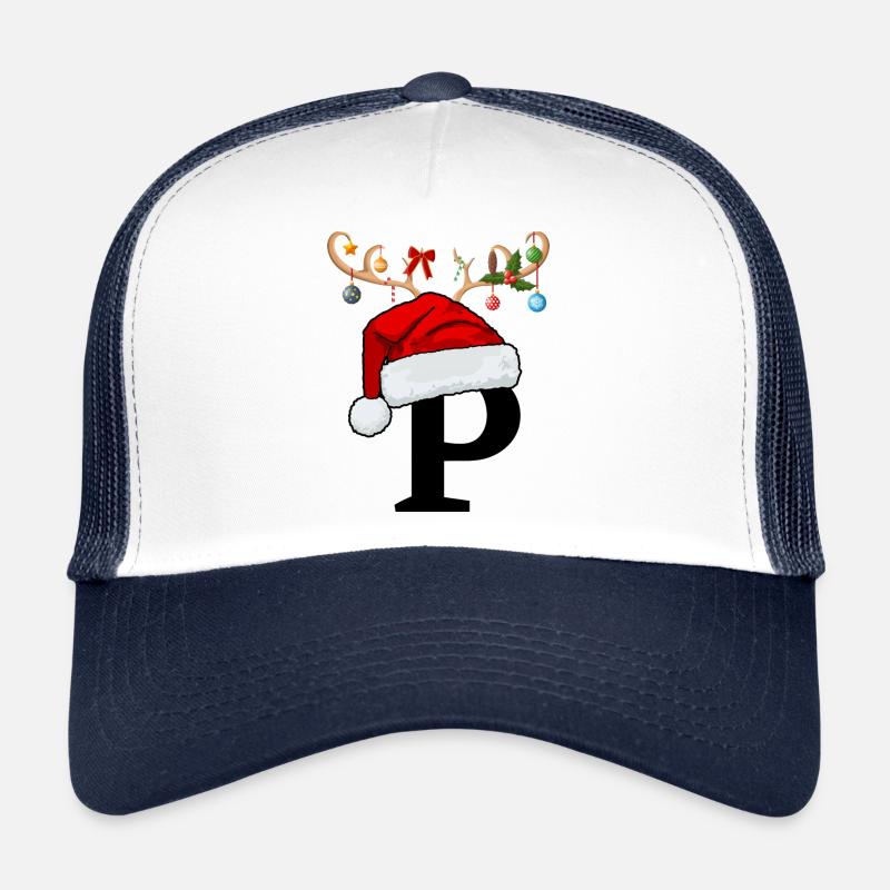 Buchstabe P Weihnachtsmütze - Trucker Cap - Weiß/Navy