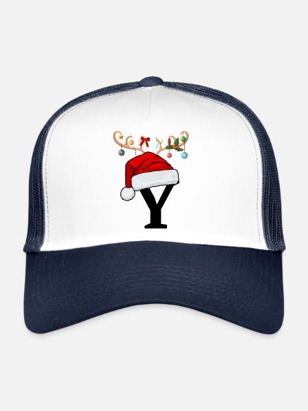 Lettre Y bonnet de Noël - Casquette trucker  - blanc/marine - Devant