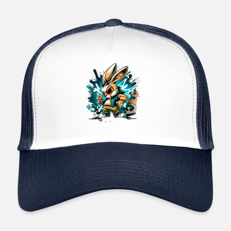 Chibi Anime Hase - Cool Anime ∞ Manga Rabbit - Trucker Cap - Weiß/Navy
