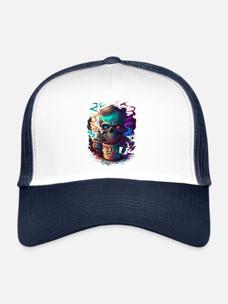 Skull | Coffee | coloured | Colorful Skull - Trucker Cap - white/navy - Front