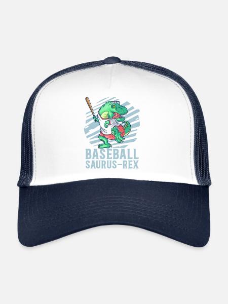 Joueur de baseball Baseball Saurus Dinosaur T-Rex - Casquette trucker  - blanc/marine - Devant