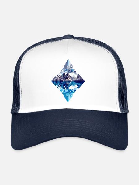 Montagne Low Poly Abstrait avec réflexion dans l’eau - Casquette trucker - blanc/marine - Devant