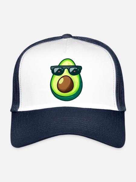 Avocat avec noyau d’avocat lunettes de soleil yeux rouges - Casquette trucker  - blanc/marine - Devant