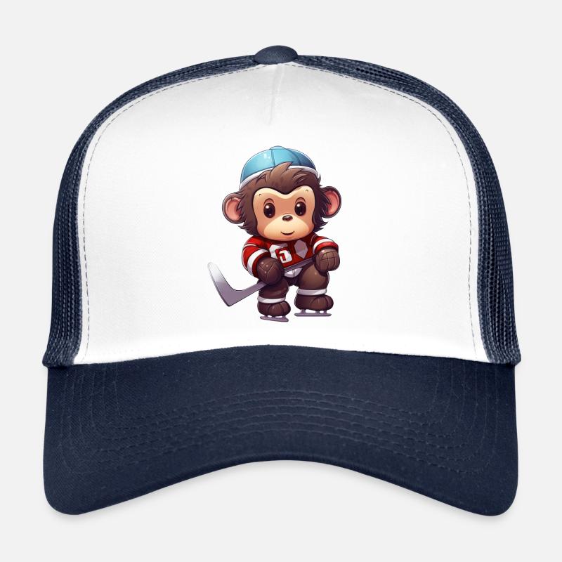 Monkey Playing Ice Hockey, Sporty Animal Design Trucker Cap