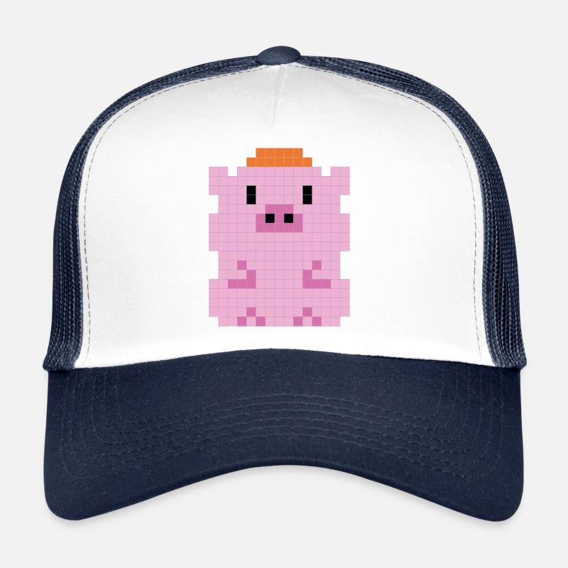 Un petit cochon avec un capuchon pixélisé - Casquette trucker - blanc/marine