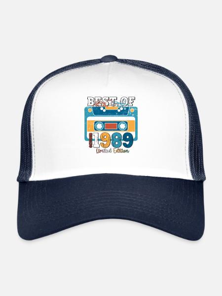 34e anniversaire mari octobre millésime 1989 cassette - Casquette trucker  - blanc/marine - Devant