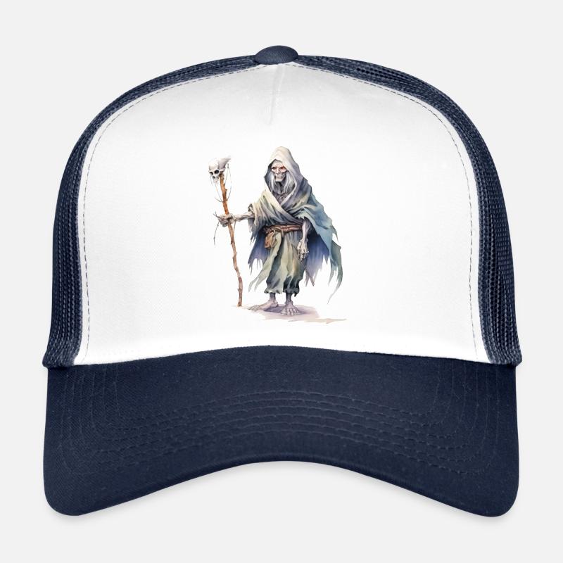 Nécromancien avec cape et bâton de crâne Casquette trucker 