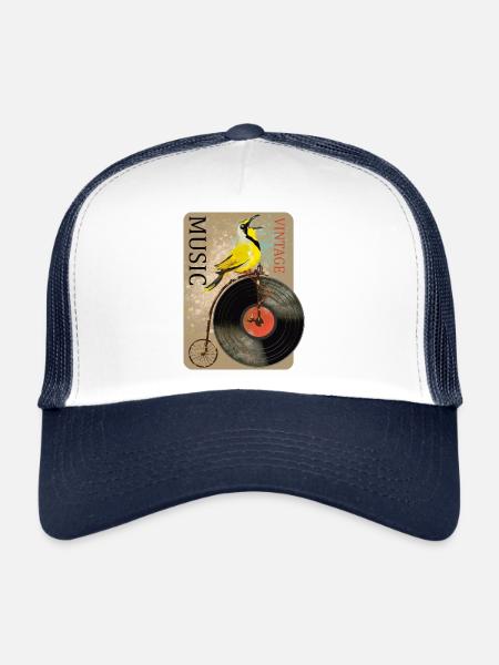 Vintage Musique Oiseau Design - Casquette trucker  - blanc/marine - Devant