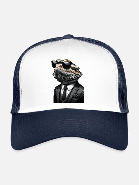 Lézard dragon barbu - Casquette trucker  - blanc/marine - Devant