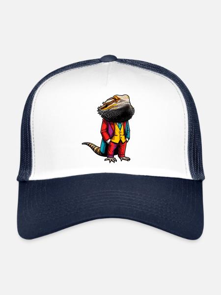 Lézard dragon barbu - Casquette trucker  - blanc/marine - Devant