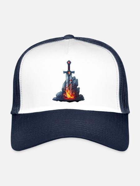 Épée de feu puissante dans un RPG Stone Fantasy - Casquette trucker  - blanc/marine - Devant